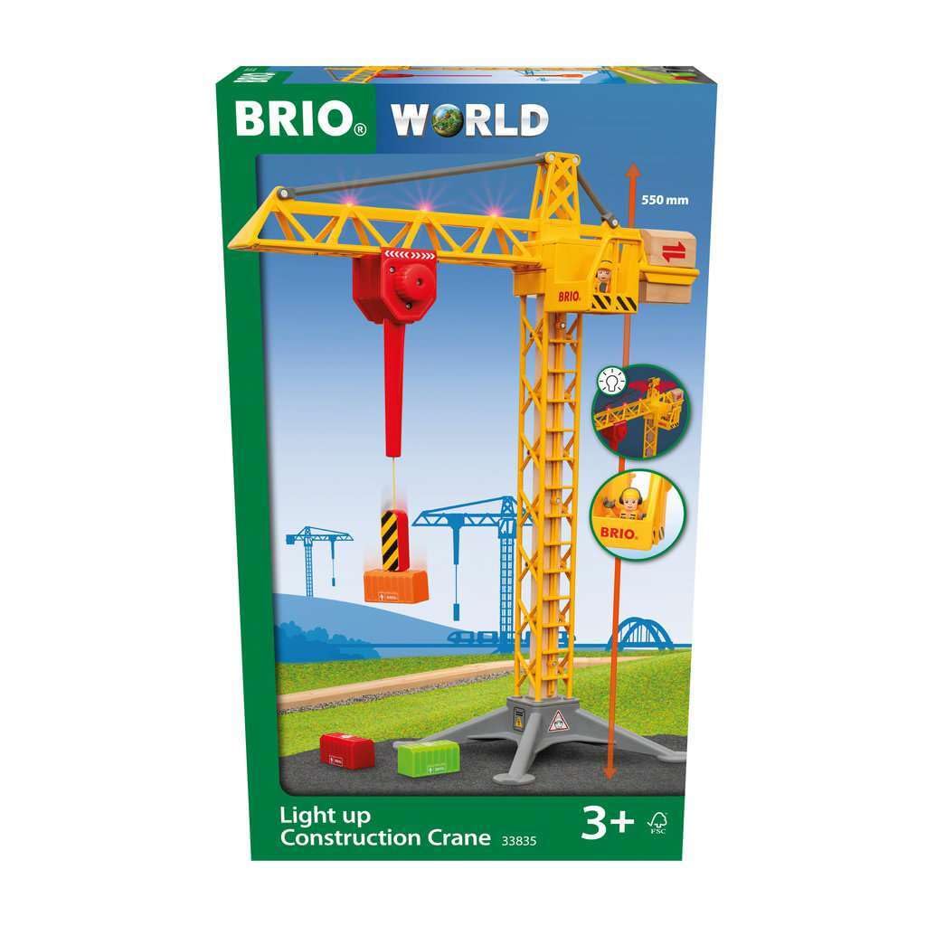 Brio 33835 Construction Crane With Lights | Premium Wooden Toy Train Set | Ideal For Kids Age 3 And Up | Built With Sustainable Materials | Yellow