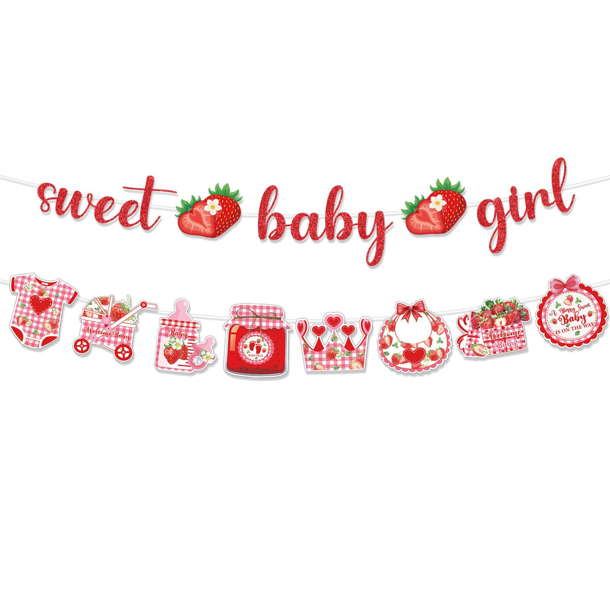 2Pcs Strawberry Baby Shower Decorations Banner Berry Sweet Baby Girl Banner Strawberry Fruit Themed Baby Shower Decorations For