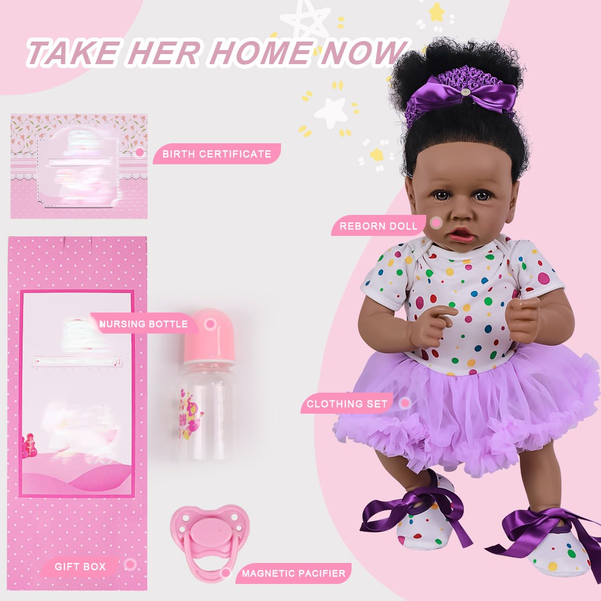 Kgniess Me Lifelike Reborn Baby Dolls Black Girl-22-Inch Realistic Silicone Reborn Baby Doll African American Reborn Toddler Real Life Newborn Baby Doll Gifts For Kids Age 3+