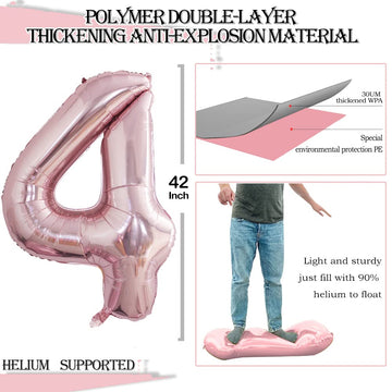 Goer 2 Pcs 42 Inch Rose Gold Foil Balloons Number 4,Huge Number Balloons For 4Th 44Th Birthday Party Supplies Anniversary Decorations