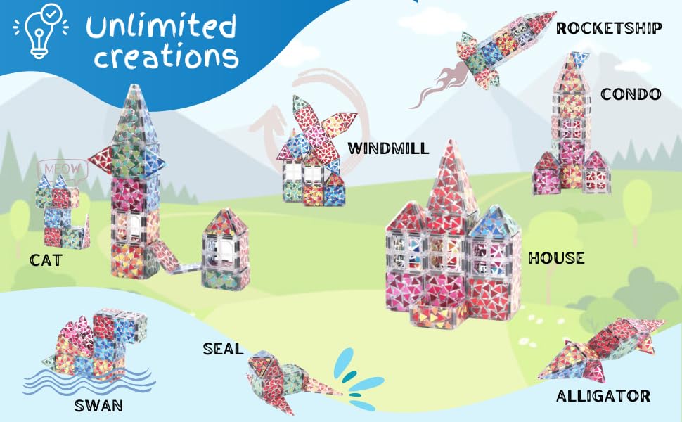 Multi-Colored Magnetic Tiles - Vibrant Colors For Endless Creativity, New 2024 Stem Building Blocks Set For Kids Ages 3-10+, Sen