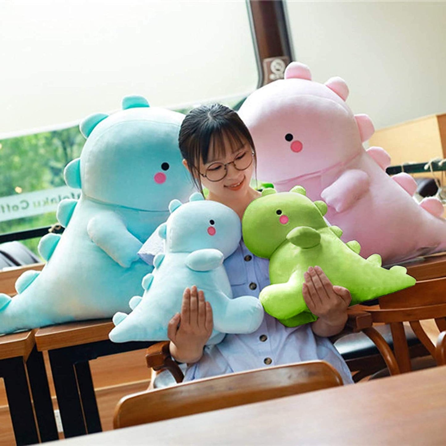 Vhyhcy Cute Dinosaur Plush Toys, Fat Dinosaur Stuffed Animals Toys Dolls, Soft Plush Stuffed Animal Dino Plushie, Birthday Gifts For Kids Girls Boys Green 20 Inch