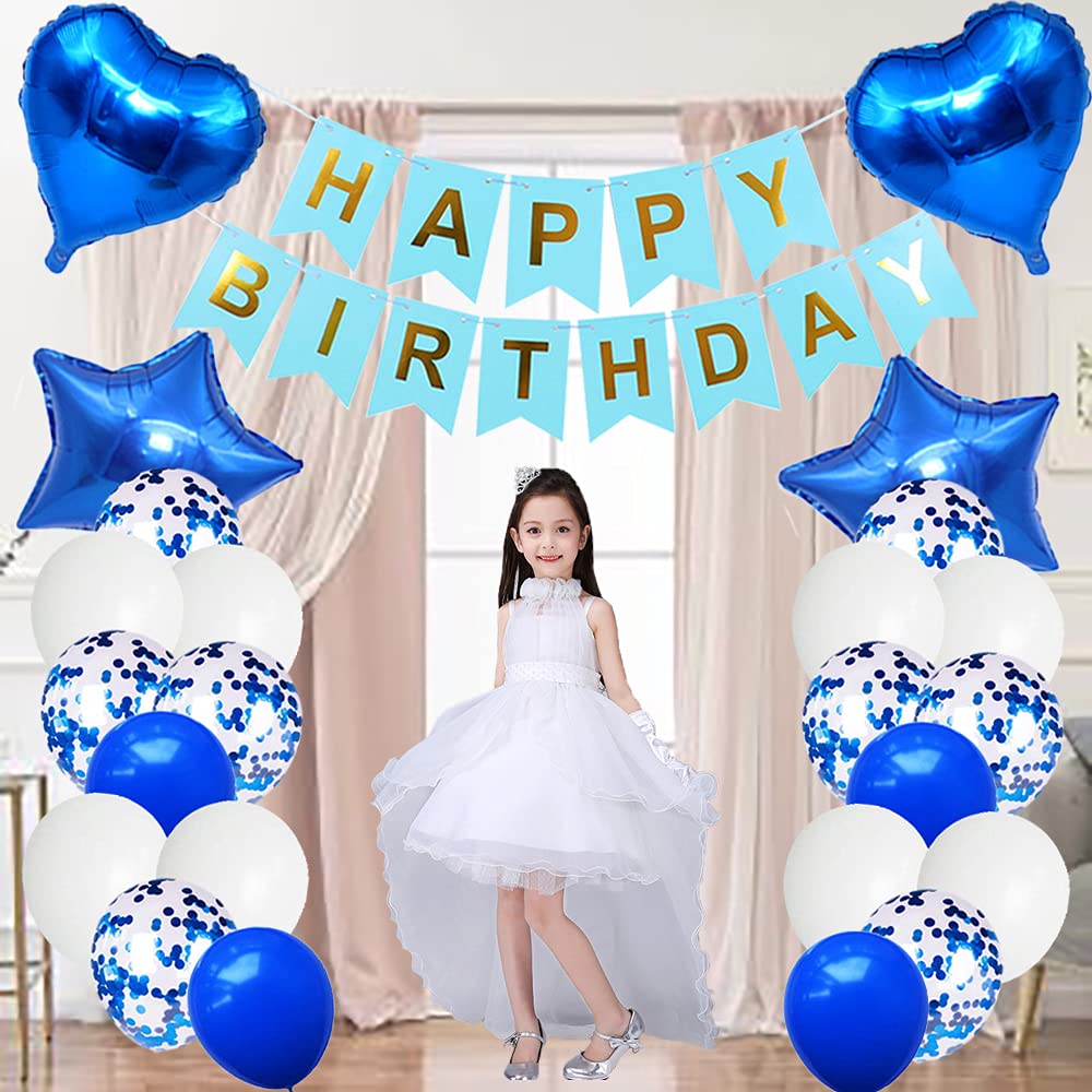 Huture 12 Birthday Party Supplies Blue Number 12 Foil Balloon Happy Birthday Banner Kit 12Th Birthday Decoration White Blue Late