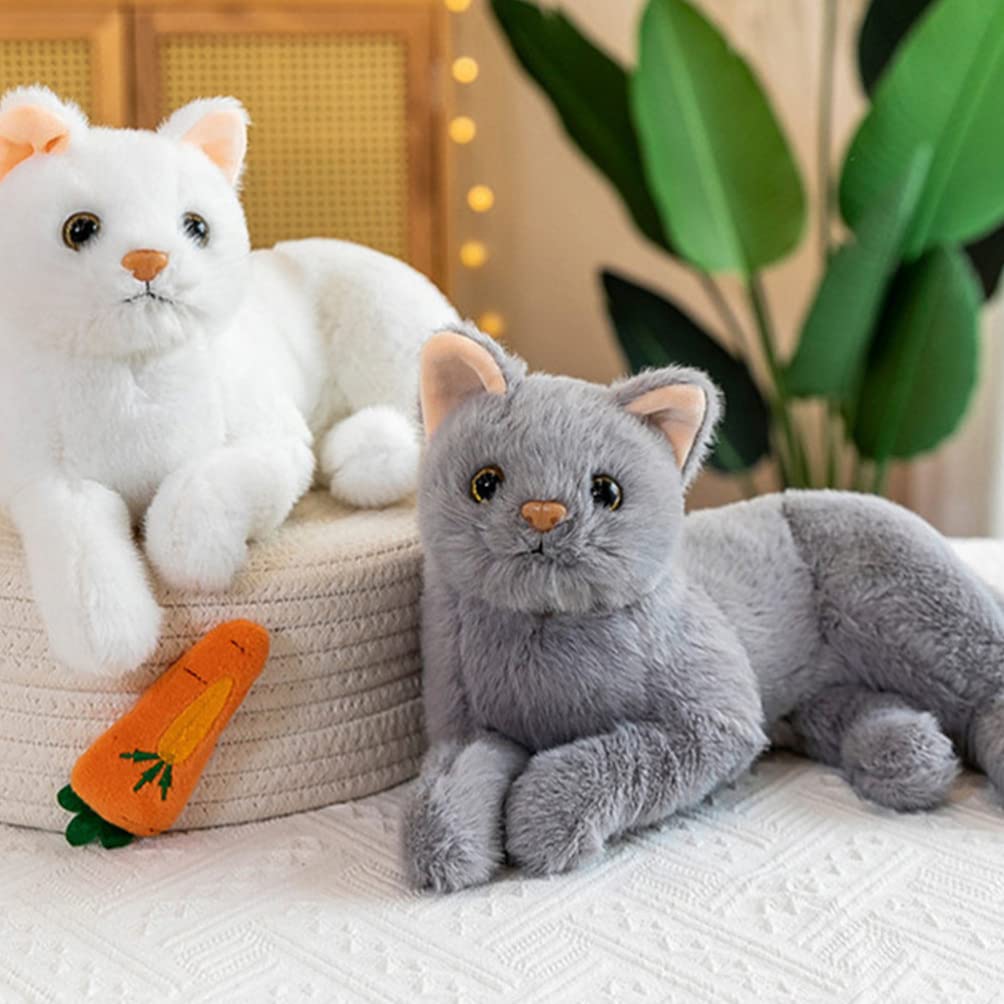 Kisangel 1Pc Plush Cat Stuffed Animal Cats That Look Real Plush Stuffed Toy Cat For Babies Boys& Girls (White)