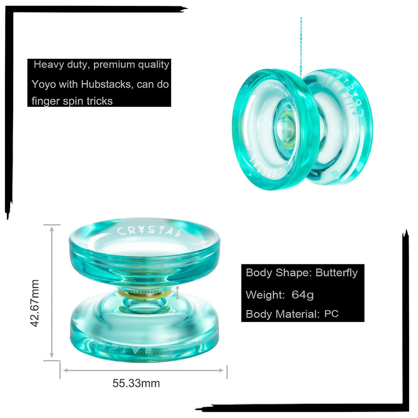 Magicyoyo K2 Responsive Yoyo - Great For Kids And Beginners With Smooth Spins And Fingerspin Design - With Storage Glove, Bag, And 12 Strings - Crystal Green
