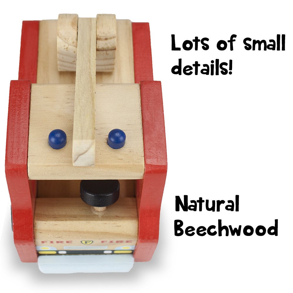 Wooden Wheels Natural Beechwood Chunky Cars and Vehicles Imagination Generation | For Children +12 Months | Red Firetruck