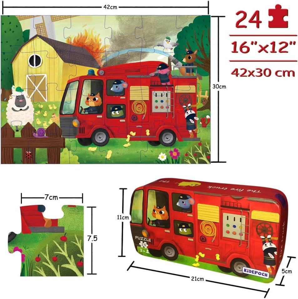 Puzzles for Kids Ages 12 Year Old 24 Pieces Large Fire Truck Kids Jigsaw Puzzles, Professional Preschool Toy Puzzles for Toddler