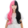 Wavelnm Kids Black Pink Wig With Bangs Child Half Pink And Half Black Wig Long Wavy Curly Wig For Girls Synthetic Wigs With Wig