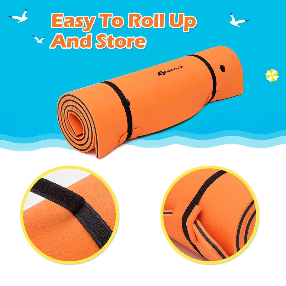 Goplus Floating Water Pad, Lily Pad For Water Recreation And Relaxing, 3-Layer Tear-Resistant Xpe Foam Floating Mat For Beach, Ocean, Lake (12' X 6' X 1.5'' Orange)