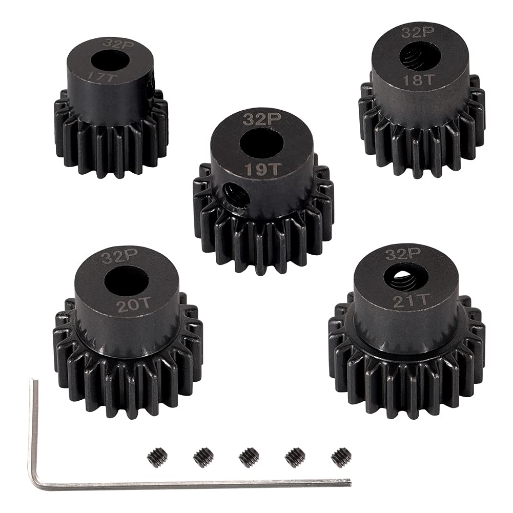 WEISHUJI Pinion Gear Set, Pinion Motor Gear, 32 Pitch Pinion Gear Set 5mm Shaft Hole 17T 18T 19T 20T 21T Pinion Gear with Screw