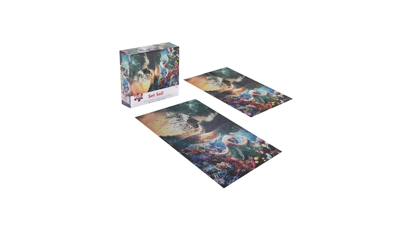 enhanced 1000 Piece Jigsaw Puzzle for mature-themeds -27x20 Unique Marine Artwork Pirate shipoctopus Puzzle - Unique Brain Teaser Difficult and Challenge Large Puzzle Game Toys Gift