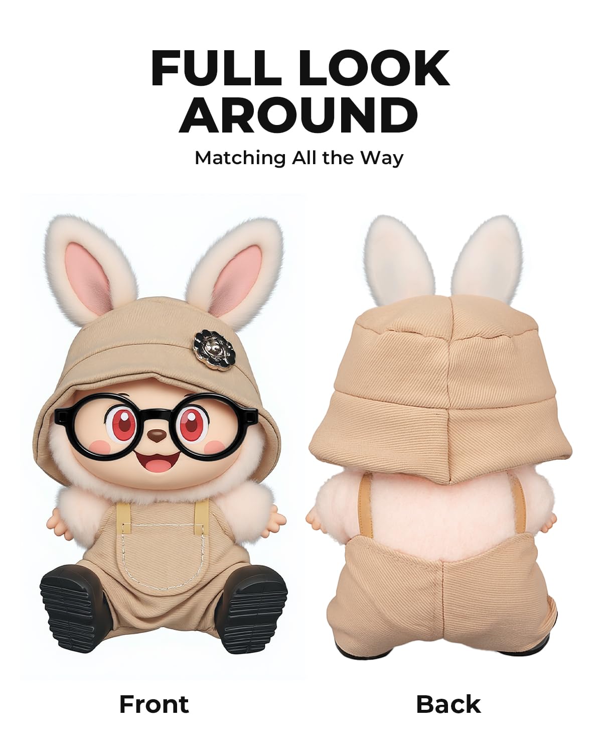 4pcs Dolls Outfit Set Hat & Overalls for 17 cm Doll Clothes Accessories Suit Stylish Clothes for Doll Cute Outfits for Dress up Unique Style with enhanced Fabric Khaki