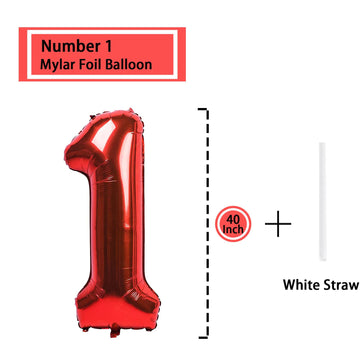 1 Number Balloon Red 40 Inch Big Foil Mylar 1St Balloons For 1 Year Old Boy Girl Birthday Party Decorations Wedding Anniversary