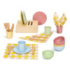 OOOK Wooden Play Dishes and Plates for Kids Kitchen Set, 25 PCS Wooden Play Kitchen Accessories, Play Montessori Kitchen Toy for