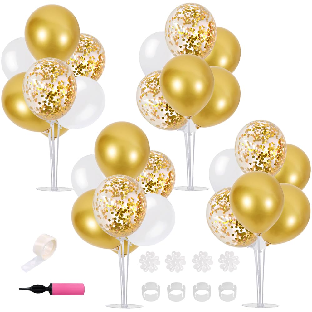Toniful Table Centerpiece Balloons Stand Kit Include White Gold Latex Confetti Balloons For Baby Shower Wedding Anniversary Bapt