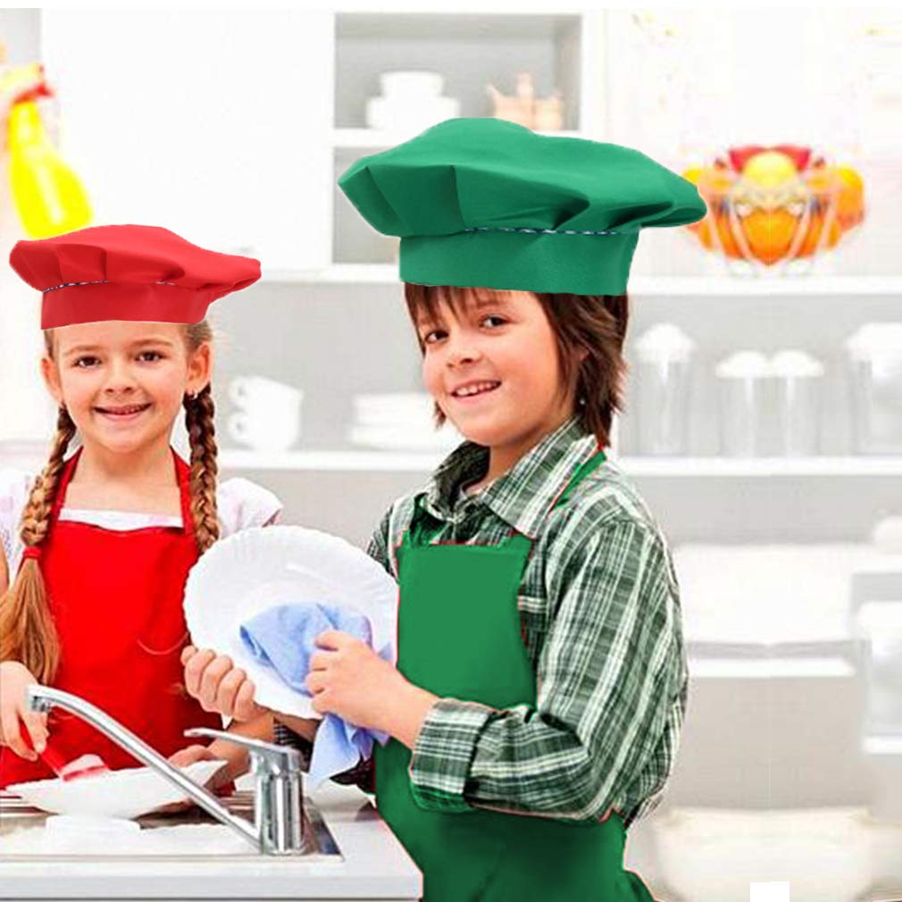 multifuns 2 Sets Green&Red Kids Apron and Chef Hat Set-Childrens Kids Apron for Girls Boys Cooking Painting Baking Wear 5-12 Age