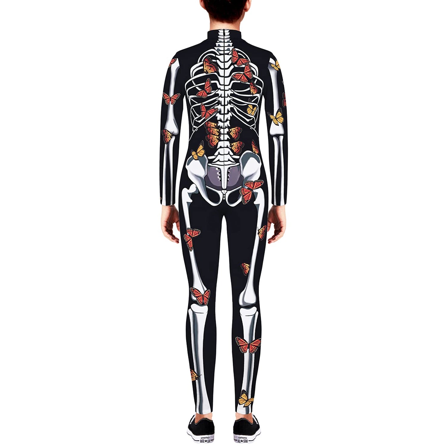 Remimi Kids Halloween Skeleton Bodysuit For Girl Zip Up Back Funny Cosplay Scary Skeleton Costume Butterfly 11-12 Years