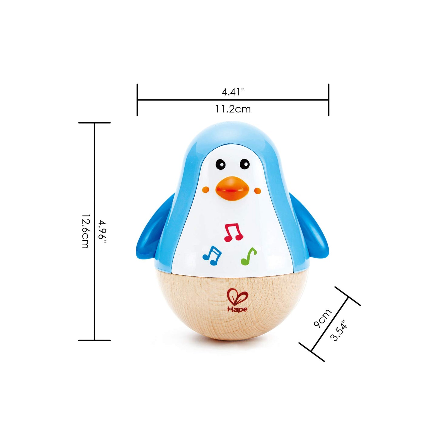 Hape Penguin Musical Wobbler | Colorful Wobbling Melody Penguin, Roly Poly Toy for Kids 6 Months+, Multicolor, 5 x 2 (E0331)