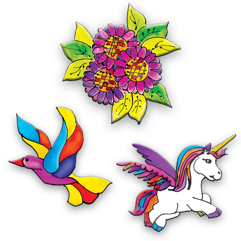Toykraftt Glass Painting Window Art Suncatchers - Diy Art N Craft Set, Painting Kit For Kids 7 To 12 Years Old, Glass Painted Wi
