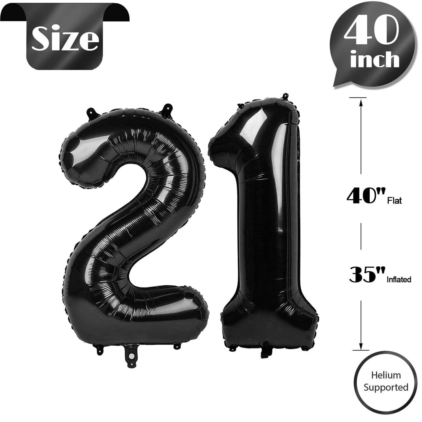 21 Balloon Number, Black Number 21St Birthday Balloons 40 Inch, 21 Or 12 Years Old Black Birthday Decorations For Men Women Him