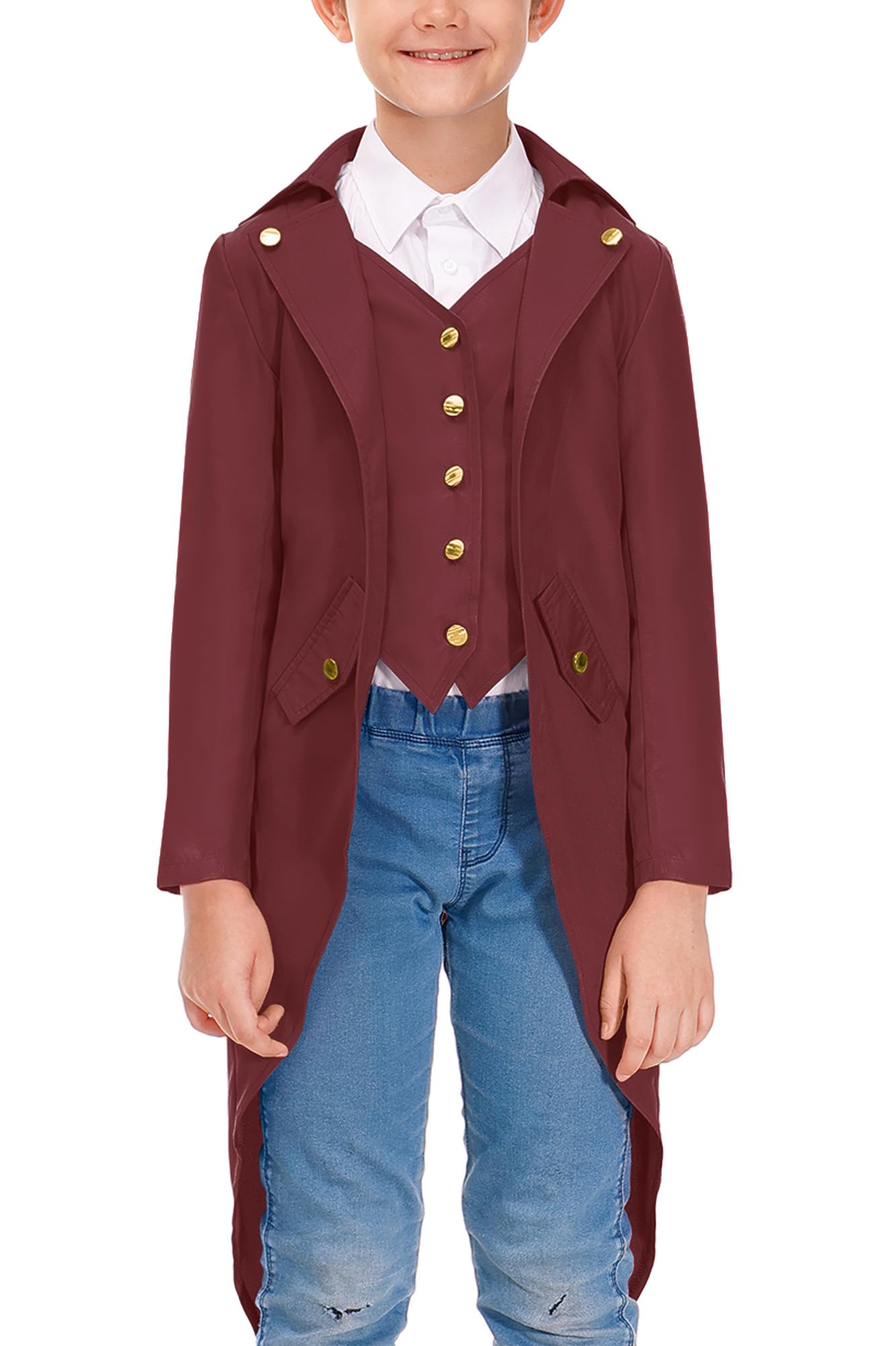 Besserbay Halloween Boy'S Renaissance Steampunk Medieval Wily Wonk Jacket Gothic Retro Tailcoat Burgundy 12 Years