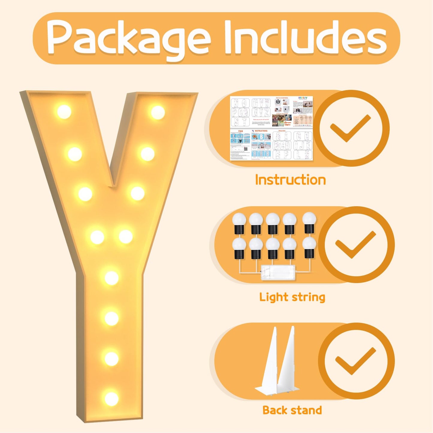 Imprsv 4Ft Marquee Light Up Letters Y, Large Light Up Letters For Baby Shower Anniversary Wedding Room Decor, Big Letters For Pa