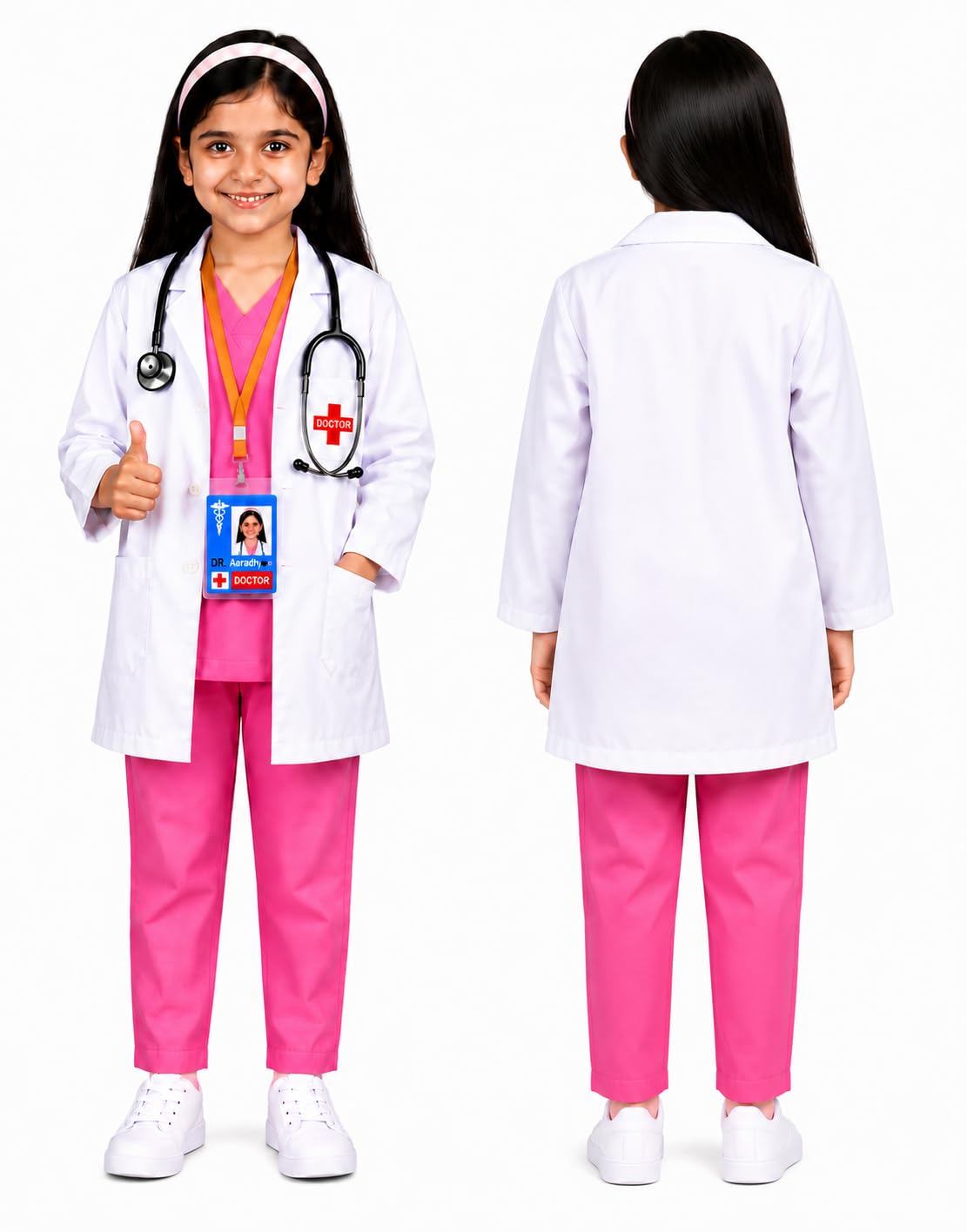 Rudra Fancy Dress Doctor Coat & Surgeon Costume Set for Kids Boys & Girls | White Lab Coat with Surgical Cap, Mask & Medical Acc