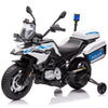 Nasitip 12V 7AH Licensed BMW Police Motorcycle for Kids, Large White, Iron, Model JT5002, with LED Lights and Storage Boxes