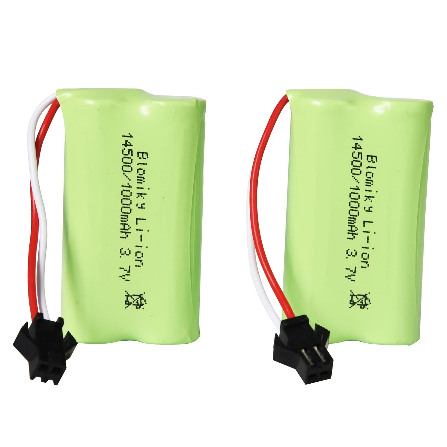 Blomiky 3.7V 1000mAh 2 Pack Lithium-ion Rechargeable Battery with SM2P Plug and Charger Cable for Remote Control Trucks / 813A B