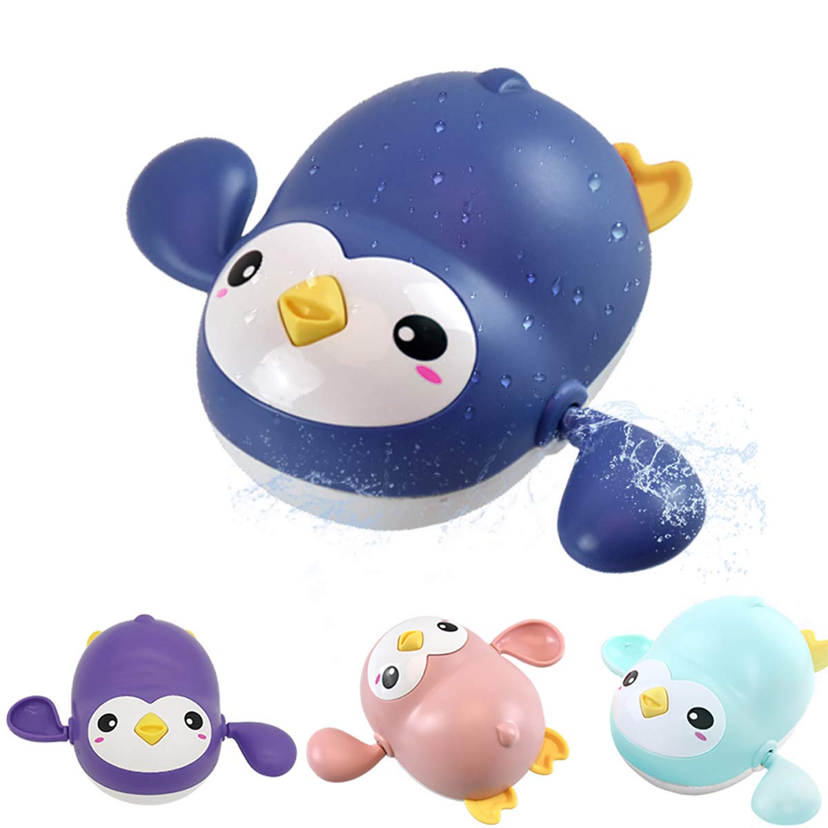 Baby Bath Toys, Wind Up Penguin Bathtub Toys, Toddlers Swimming Floating Playing Set In Bathroom Beach Pool, Colourful Water Pla