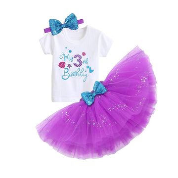 Mermaid Third Birthday Outfit Baby Girl My 3Rd Birthday Cake Smash Photo Shoot Romper Little Mini Tutu Skirt Shiny Headband Summer Nautical Ocean Themed Birthday Party Supplies Purple 3 Years