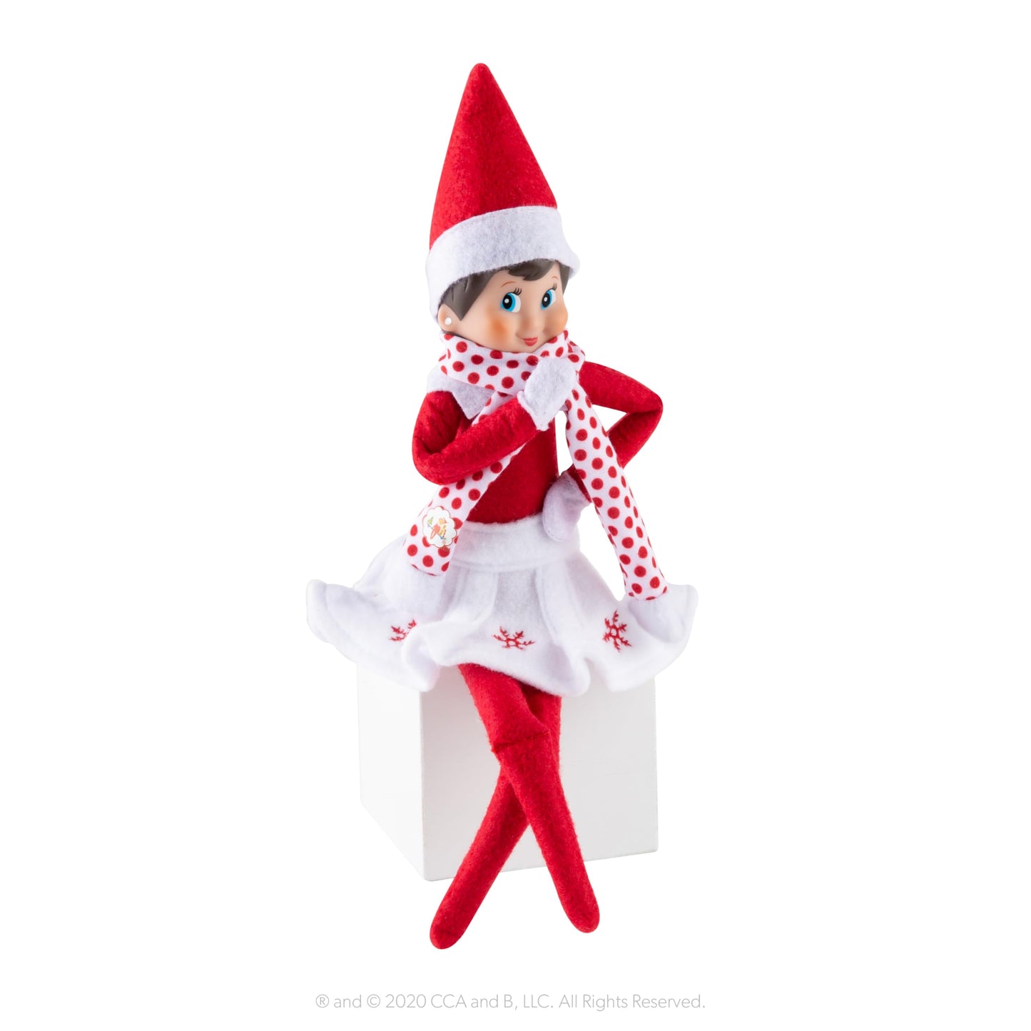 The Elf on the Shelf Snowflake Skirt & Scarf Set - White Polyester, Model CCSNOWSKSC