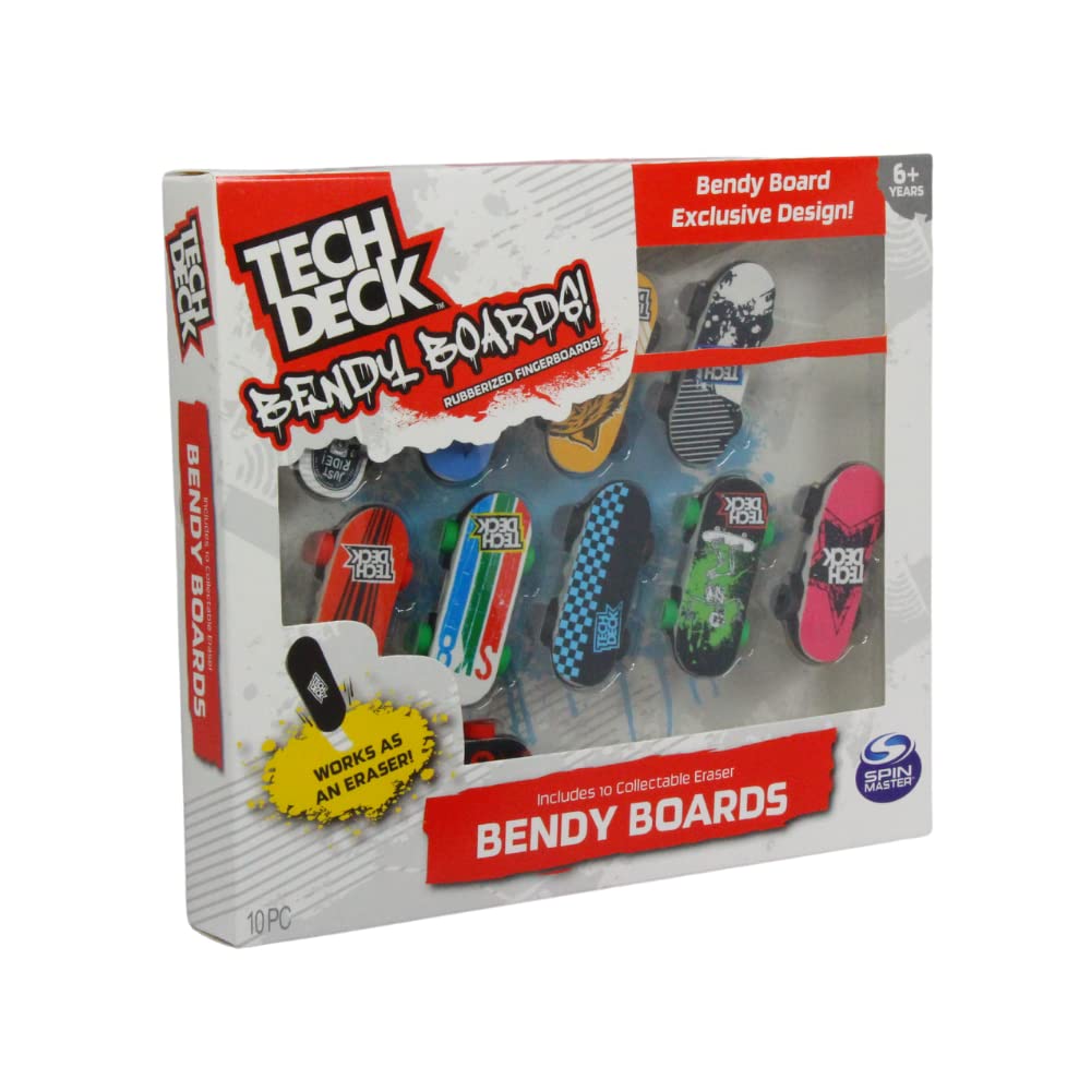 Tech Deck Bendy Boards 5 Piece Set, Rubberized Fingerboards With Working Wheels To Use As Collectible Mini Skateboard Erasers