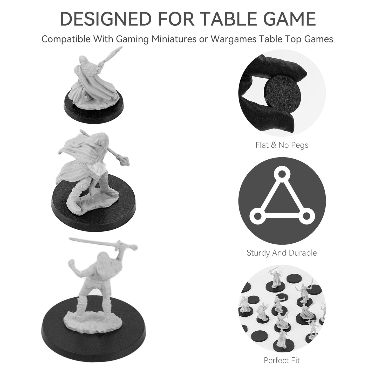 100Pcs Miniature Bases+120Pcs Adhesive, 25Mm 32Mm 40Mm Mix Black Round Plastic Model Bases For Gaming Miniatures Collectible War