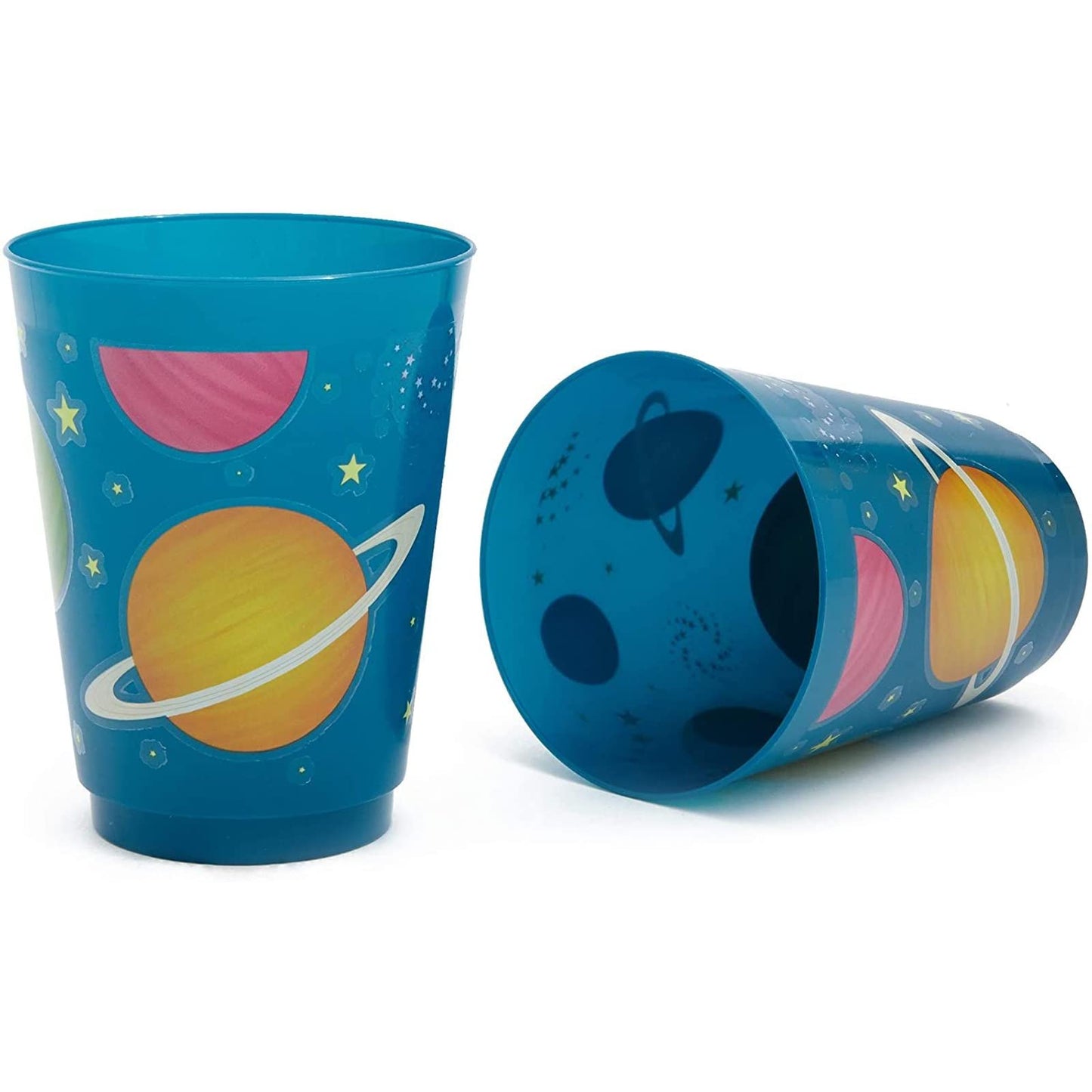 Blue Panda Plastic Party Cups 16 Pack - Outer Space Reusable Tumblers - 16 Oz