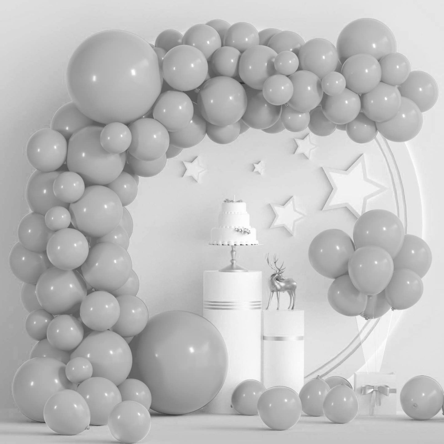 Tuparka 102 Pcs Gray Balloons Garland Arch Kit - Pastel Grey Balloons Different Sizes 5 10 12 18 Inch - Matte Gray Party Balloons With Garland Strip For Birthday, Baby Shower, Wedding Party Decor