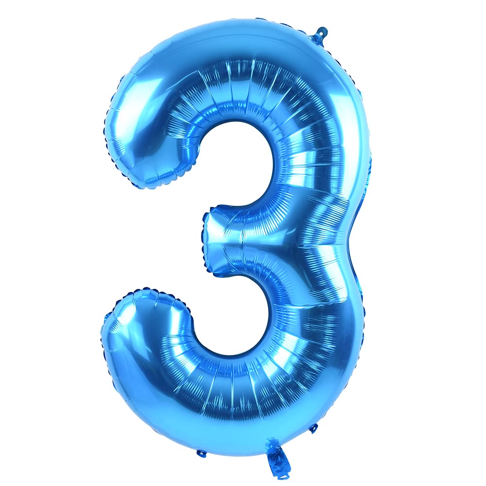 Toniful 40 Inch Blue Large Numbers Balloon 0-9 Birthday Party Decorations,Foil Mylar Big Number 3 Balloon Digital 3 For Birthday