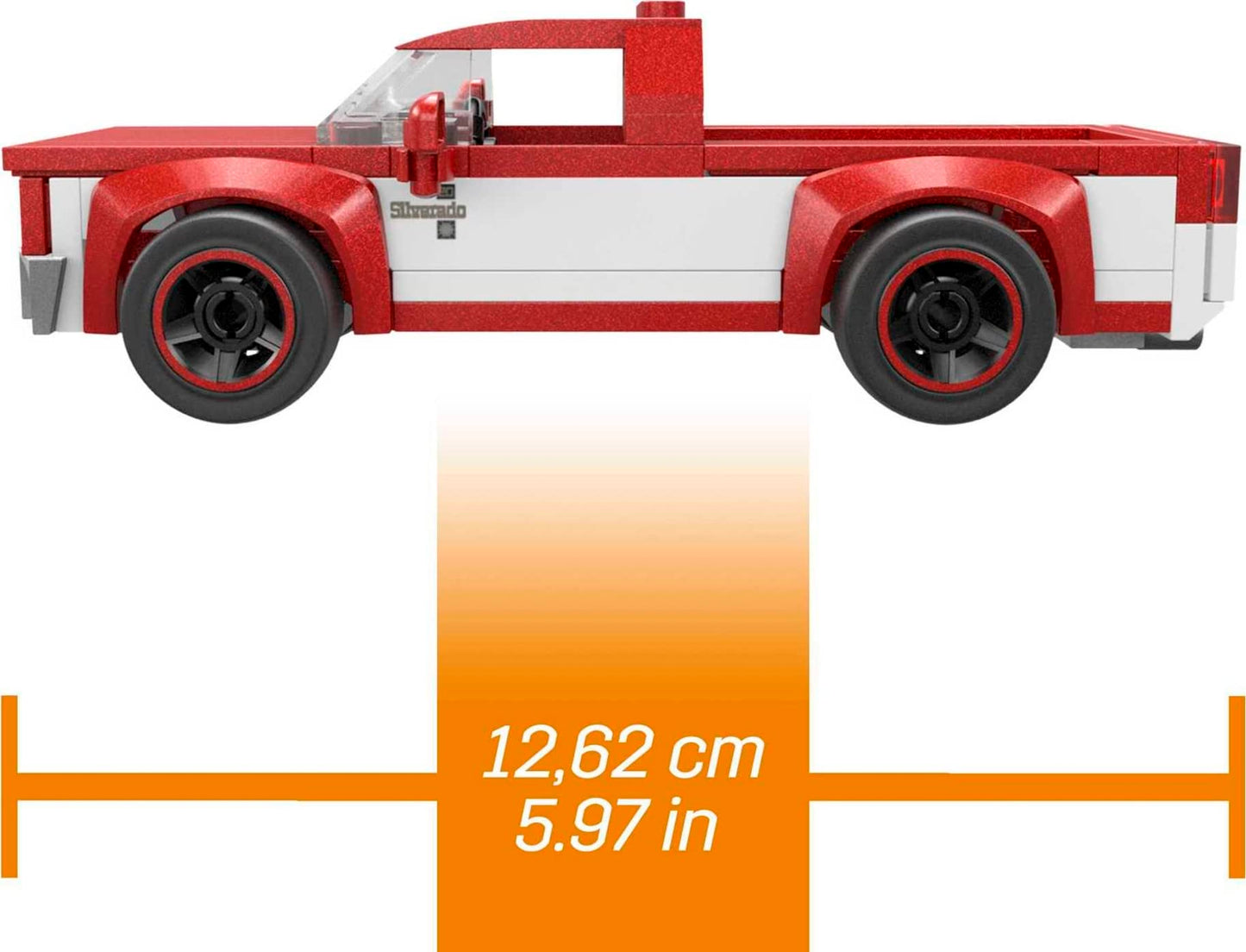 Mega Hot Wheels Building Toy Race Car Playset, 83 Chevy Silverado With 89 Pieces, 1 Micro Action Figure Driver, Red, Kids Age 5+ Years