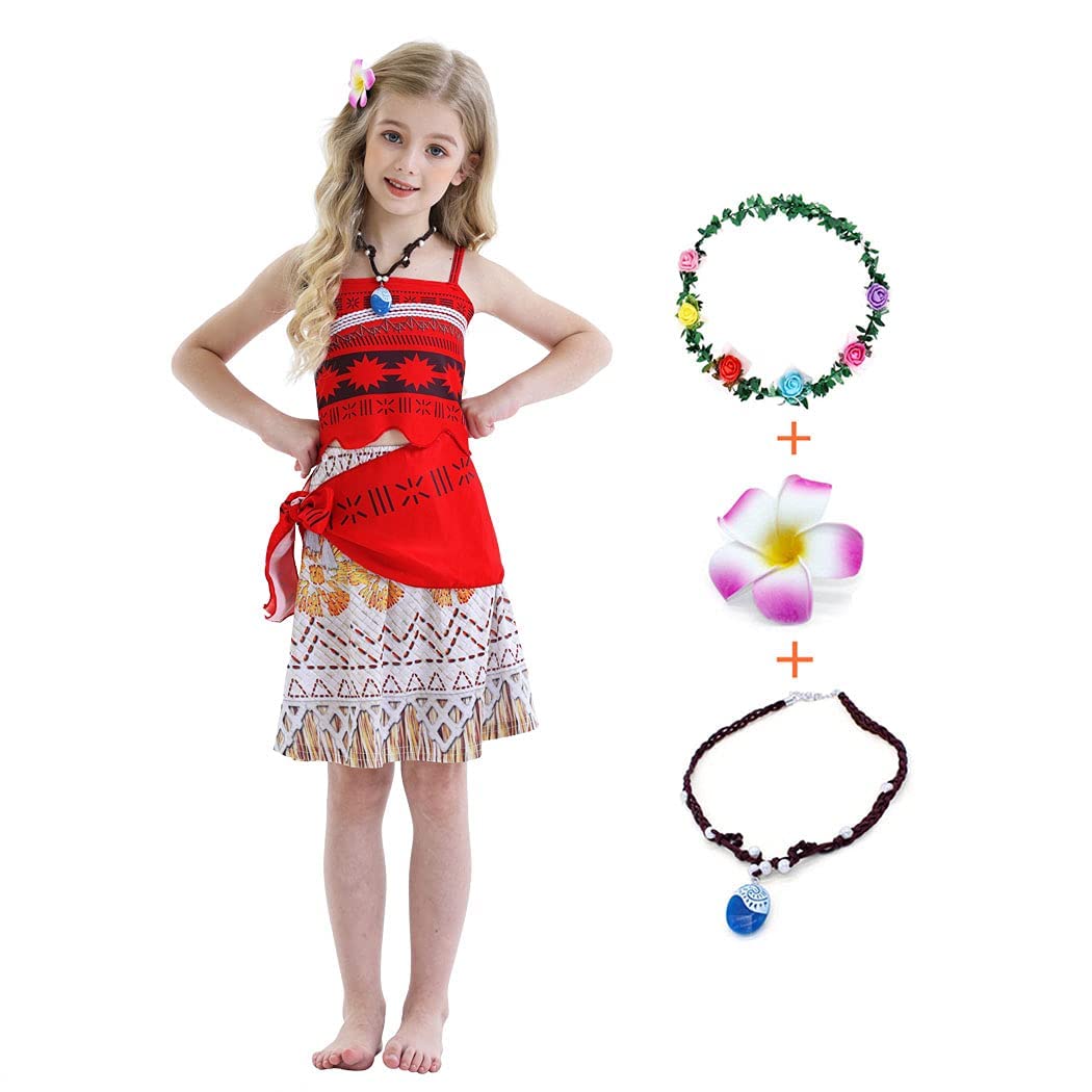 Wonderbabe Girls Princess Costume Dress Up Christmas Cosplay Birthday Party Outfits Adventure 2 Pieces Set Clothes Necklace Hair
