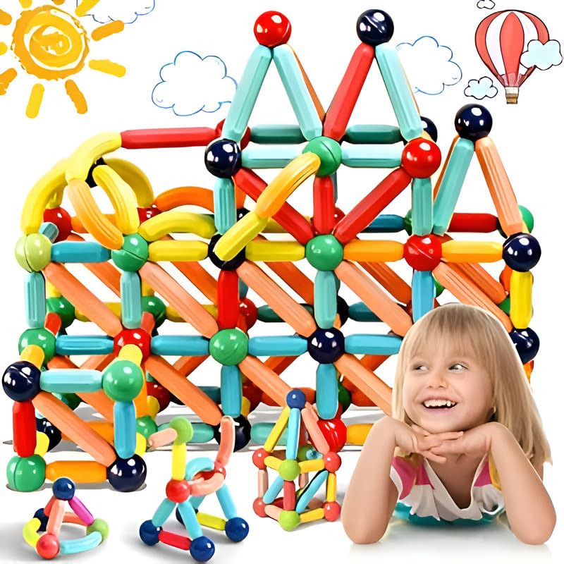 Mky Magnetic Sticks Building Blocks For Kids Toys For Girls Magnetic Toys For Boys Age 3+ Year Magnet Stick With Balls Game Set