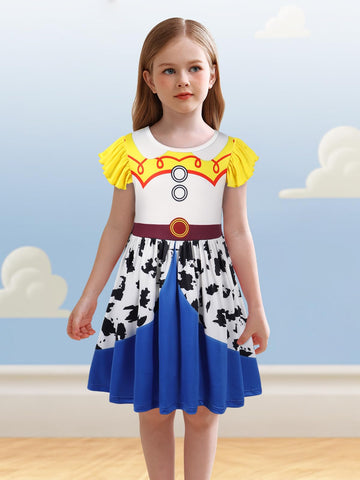 Eledobby Jessie Dress Girls Jessie Costume Cowgirls Outfits Halloween Role Play Clothes Birthday Party Dress 7-8Years