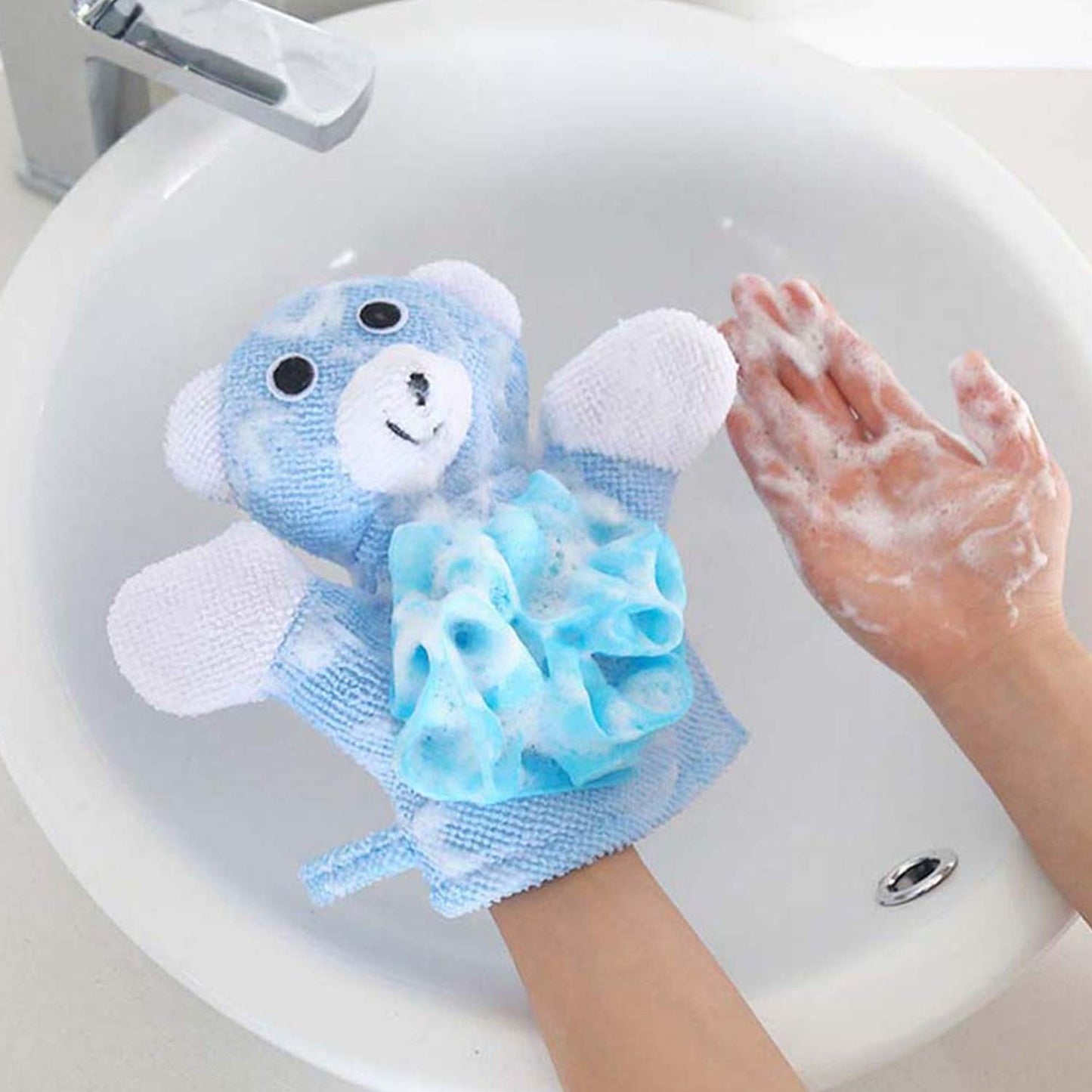 Auear, 4 Pcs Cartoon Terry Cloth Bath Sponge Mitts Puppet Cute Hand Puppets Washcloth Mitt Bath Glove