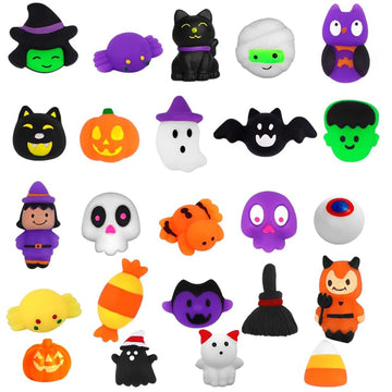 Yujun 24Pcs Halloween Mochi Squishy Toys With Black Cauldron,Kawaii Squishies Mini Stress Relief Toys For Halloween Party Favors Goodie Bag Stuffers For Kids Boys Girls