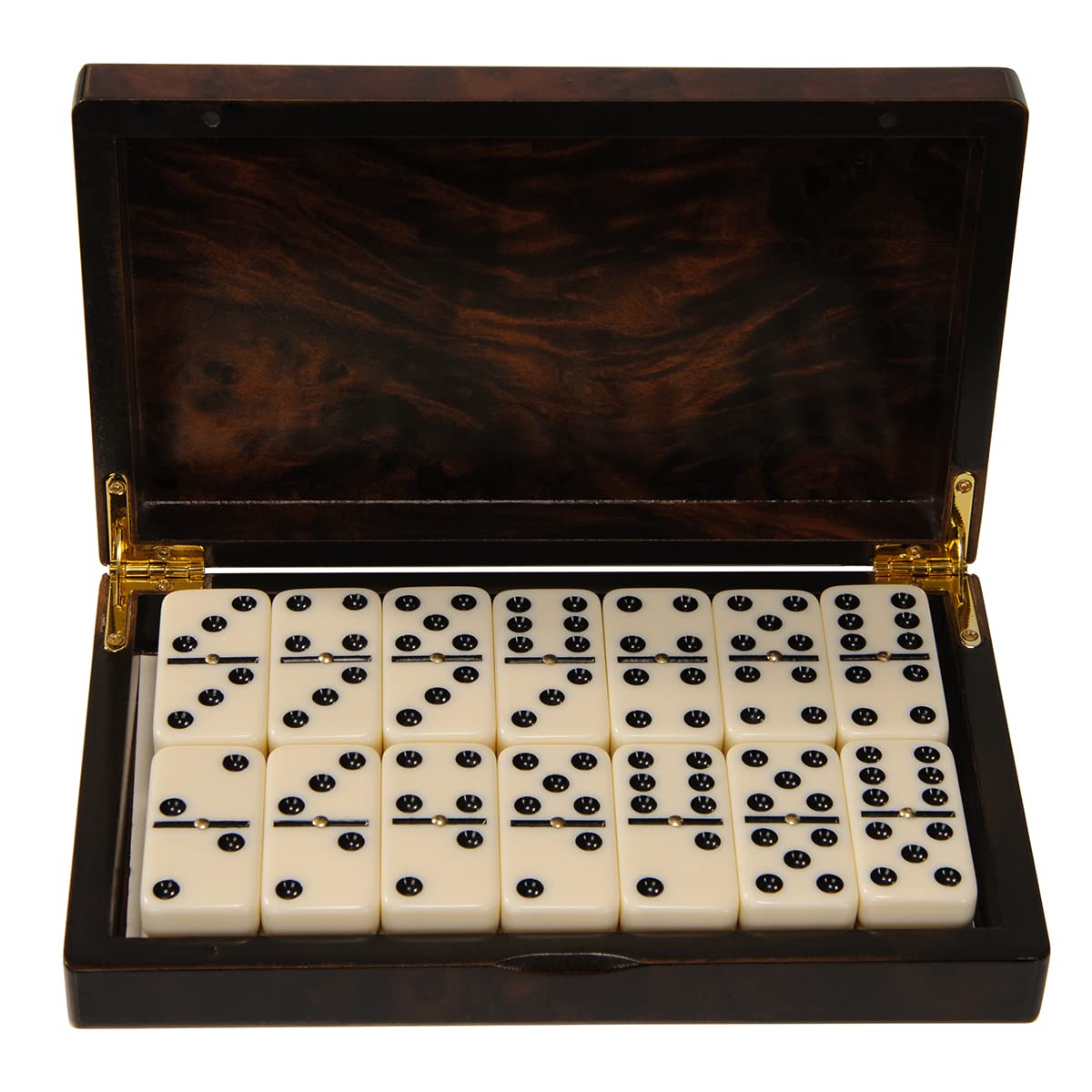 ZOOCEN Dominos Set -Heavy Weighted Black Dot Classic Dominoes Set -28 Tiles Pack in Wooden Case