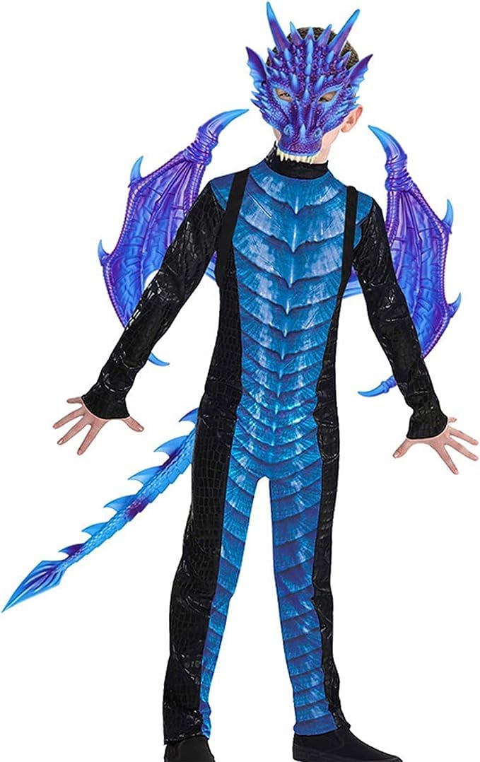 Kids Dinosaur Costume Dress Up Wings Dragon Tail Mask Set Halloween for Children Boys Girls as Dino Birthday Party Favors Gifts (black)