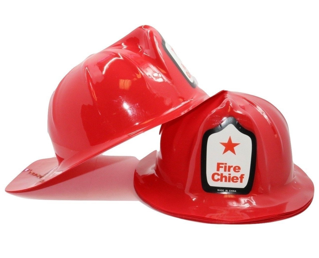 Zugar Land Child Size Fireman Firefighter Fire Chief Hats (12 Pack) Plastic Kids Helmets (1 Pack of 12)