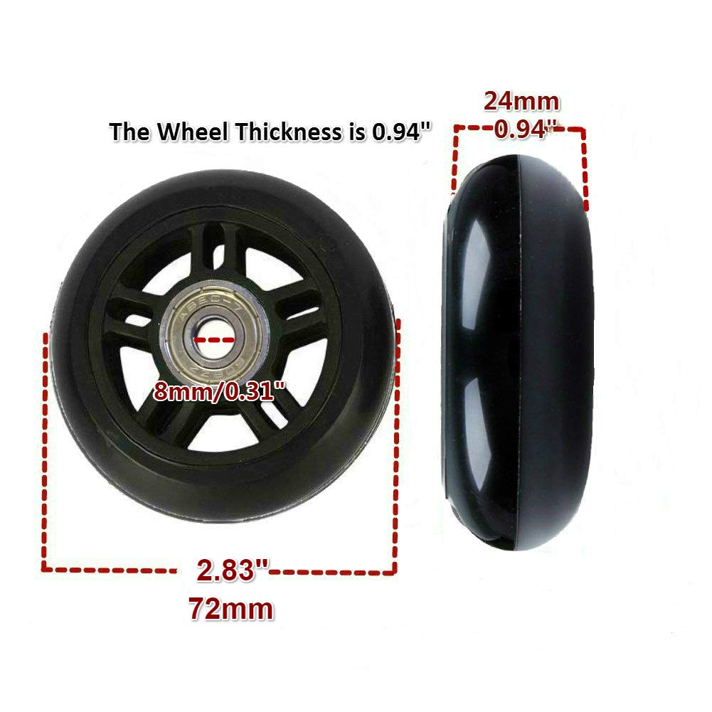 Oro 1 Pair Luggage Wheels Replacement 72 * 24Mm Case Wheels With 8Mm(0.31') Bearings Wheels For Suitcase And Inline Outdoor Skate And Caster Board