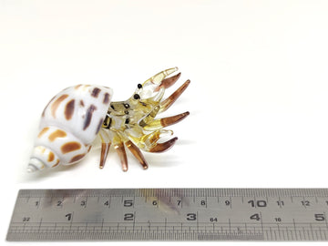 Sansukjai Seashell Hermit Crab Miniature Figurines Beach Animals Hand Blown Glass Art Natural Collectible Gift Decorate, Pastel Yellow