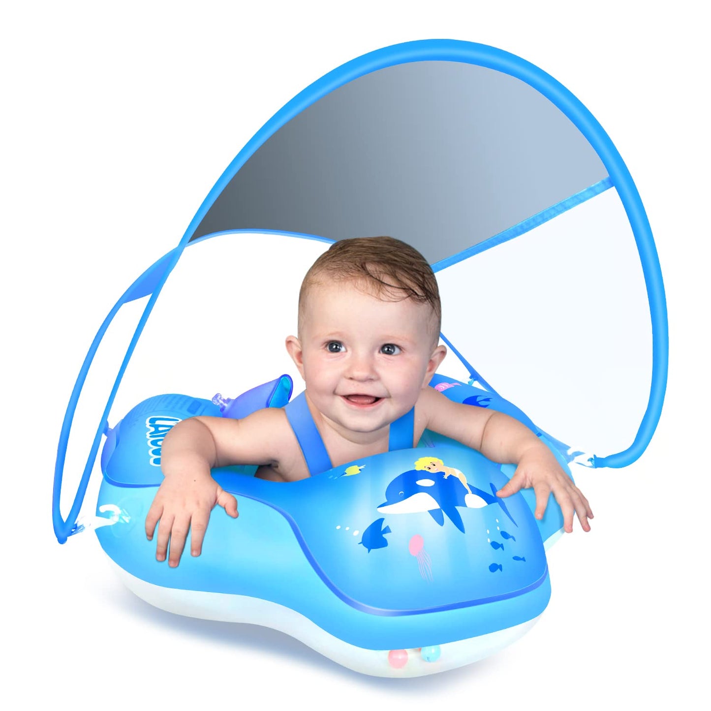 Laycol Baby Swimming Float Inflatable Baby Pool Float Ring Newest With Sun Protection Canopy,Add Tail No Flip Over For Age Of 3-