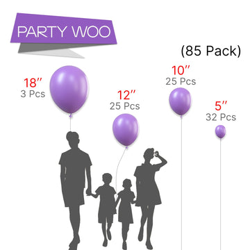 Partywoo Lavender Balloons, 85 Pcs Light Purple Balloons Different Sizes Pack Of 18 Inch 12 Inch 10 Inch 5 Inch Purple Balloons For Balloon Garland Or Balloon Arch As Party Decorations, Purple-Y15